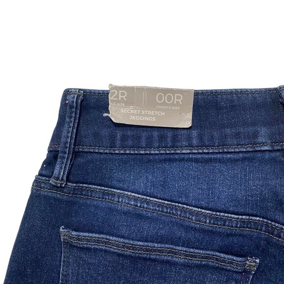 Chicos Secret Stretch Jeggings Women Dark Wash Jeans Sz 2 x30 NWT Ripped Denim - Picture 11 of 13